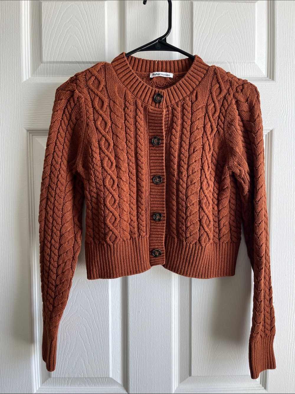 Reformation Burnt Orange Cable Knit Button-Up Cardigan